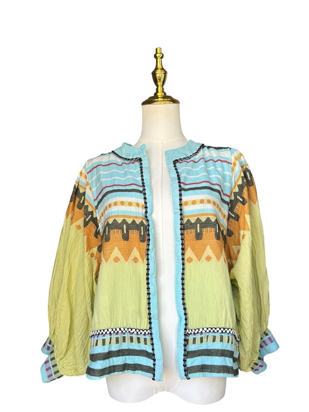 Pearl And Caviar ZAKAR  AQUA AND LEMON PRINT Shrug Jacket XS/S - Picture 5 of 13